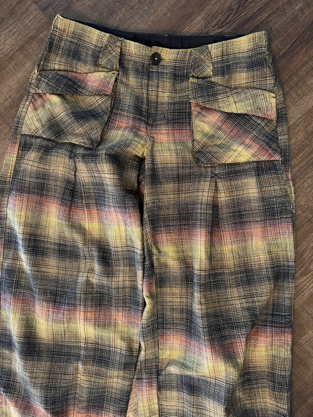 Free People Birch Plaid Pants XS Wide Leg Cargo Boho Trousers 100% Cotton - Picture 3 of 9
